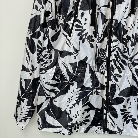 Lauren Ralph Lauren L Black White Floral Hooded Windbreaker Jacket - Picture 6 of 16
